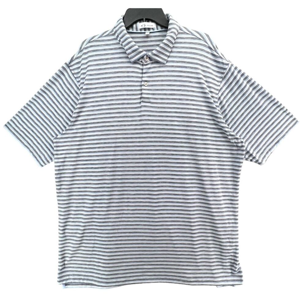 Peter Millar‎ Polo Shirt Mens 2XL Gray Blue Striped Performance Golf Stretch Top